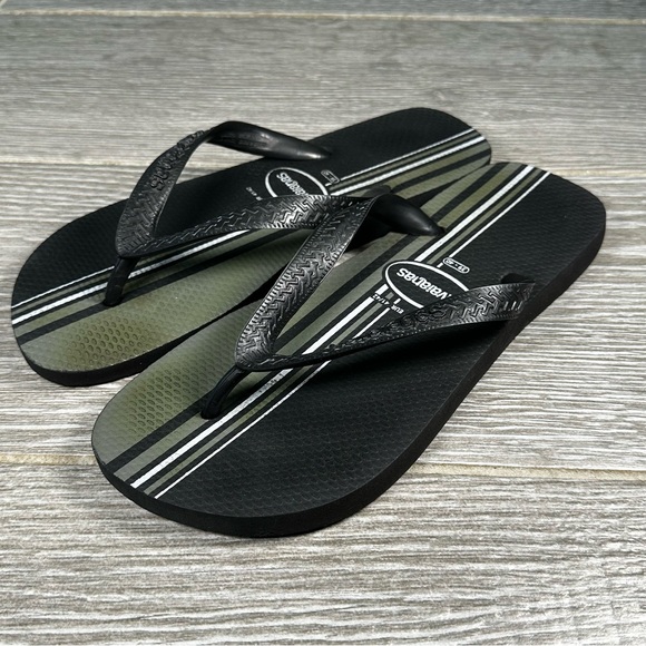 Havaianas Flip Flops Black Green Men's Size 8M (39-40) Summer Beach Sandals - Picture 1 of 7